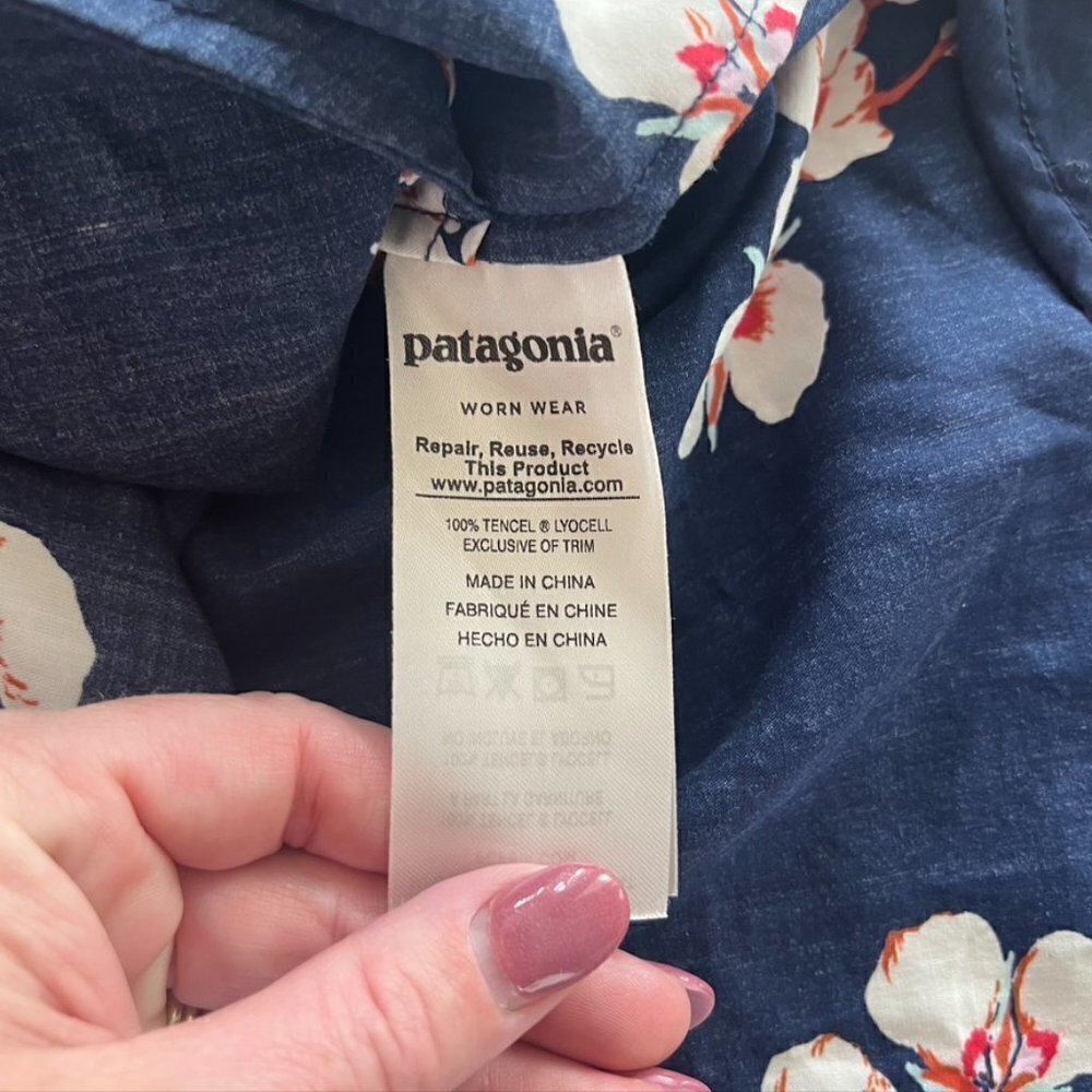 Patagonia Womens S June Lake Short Cap Sleeve Floral Print Dress Navy Pockets - Picture 12 of 13